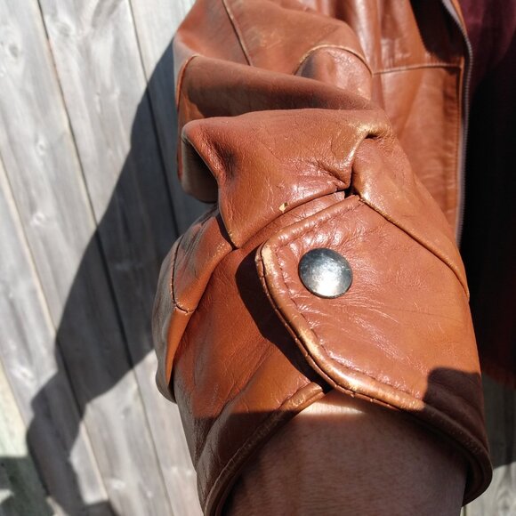 Vintage 90s XL Brown Jacket Leather by Mann 54" Chest - Picture 6 of 16